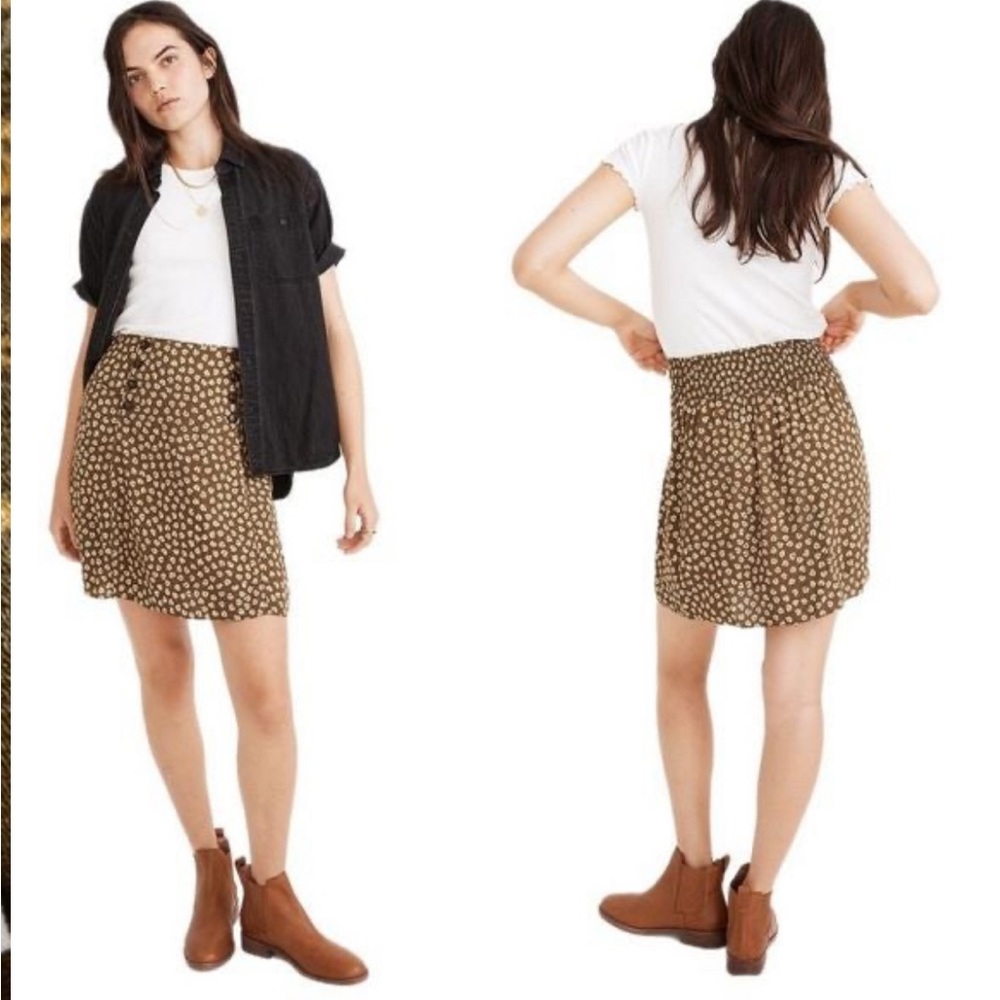 Madewell Mini Skirt Woodcut Florwers Print